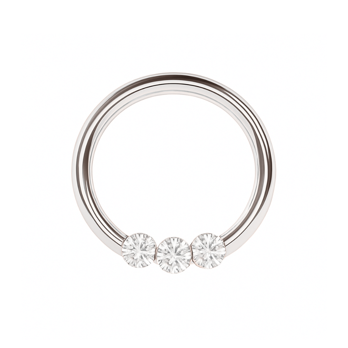316L Surgical Steel Triple CZ Jewelled Classic Segment Clicker Ring - Monster Piercing