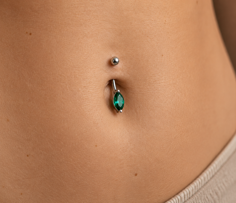 925 Sterling Silver Marquise CZ Non Dangle Belly Button Ring