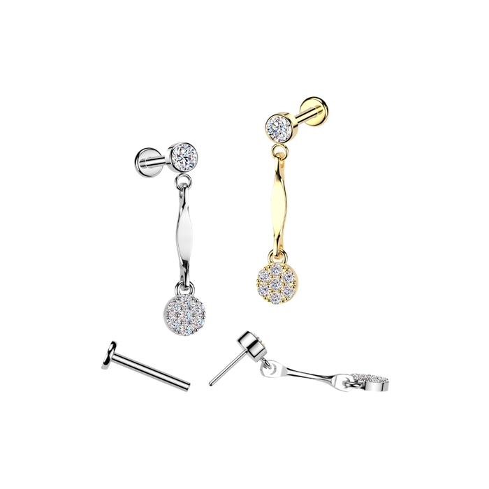 316L Surgical Steel CZ Cluster Dangle Threadless Flatback Stud