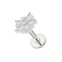 316L Surgical Steel Floral Flakes CZ Jewelled Internally Threaded Flatback Stud United Kingdom