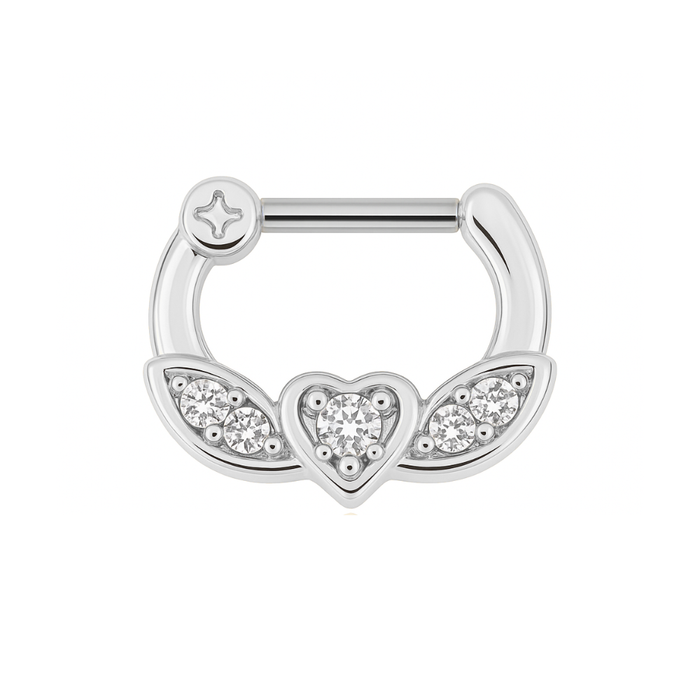 316L Surgical Steel PVD Micro Paved CZ Flying Heart Septum Clicker Ring