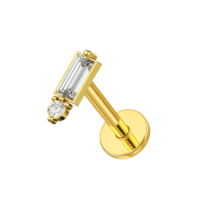 316L Surgical Steel CZ Rectangle Internally Threaded Flatback Stud