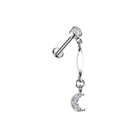 316L Surgical Steel CZ Crescent Moon Dangle Threadless Flatback Stud