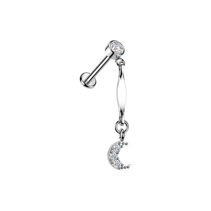 316L Surgical Steel CZ Crescent Moon Dangle Threadless Flatback Stud