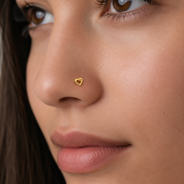 14K Gold Plain Open Heart Nose Stud