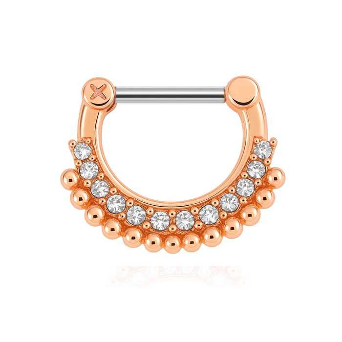 316L Surgical Steel With Rose Gold PVD Jewelled CZ Septum Clicker