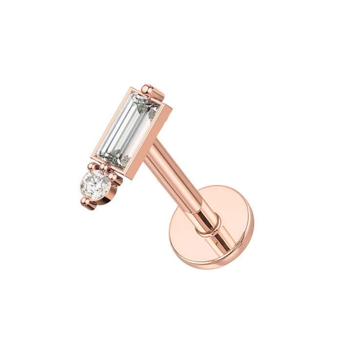 316L Surgical Steel CZ Rectangle Internally Threaded Flatback Stud