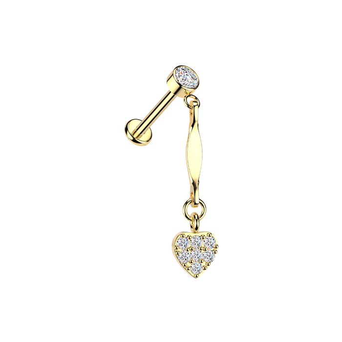 316L Surgical Steel CZ Heart Dangle Threadless Flatback Stud