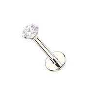 14K Gold Claw-Set CZ Threadless Flatback Stud