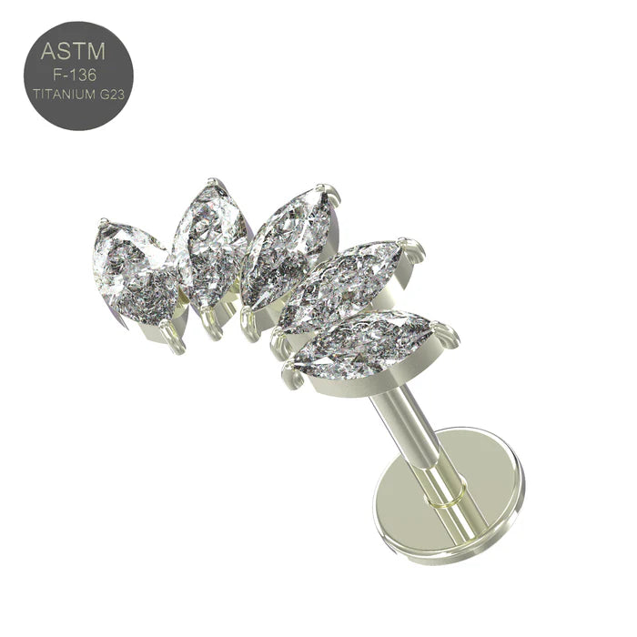 G23 Titanium CZ Jewelled Marquise Tiara Threadless Push-Fit Flat Back