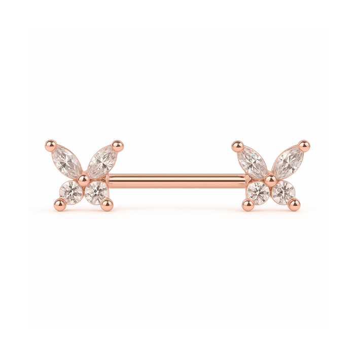 316L Surgical Steel Butterfly Jewelled Nipple Bar