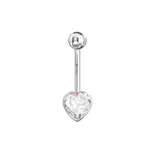 925 Sterling Silver Jewelled Big Heart Silver Belly Ring