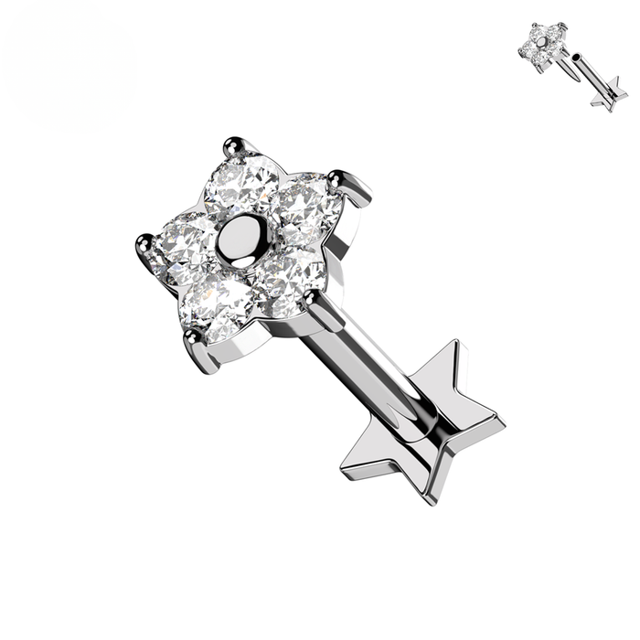 925 Sterling Silver CZ Jewelled Flower Threadless Flatback Stud