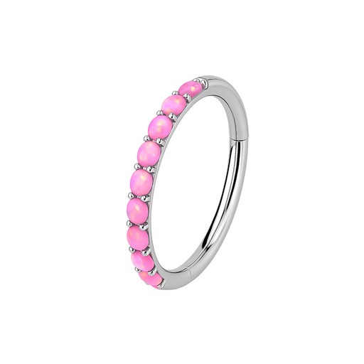 316L Surgical Steel Inlaid Opal Hinged Clicker Segment Ring - Monster Piercing