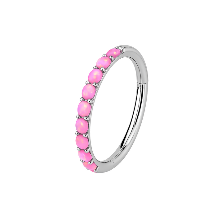 316L Surgical Steel Inlaid Opal Hinged Clicker Segment Ring - Monster Piercing