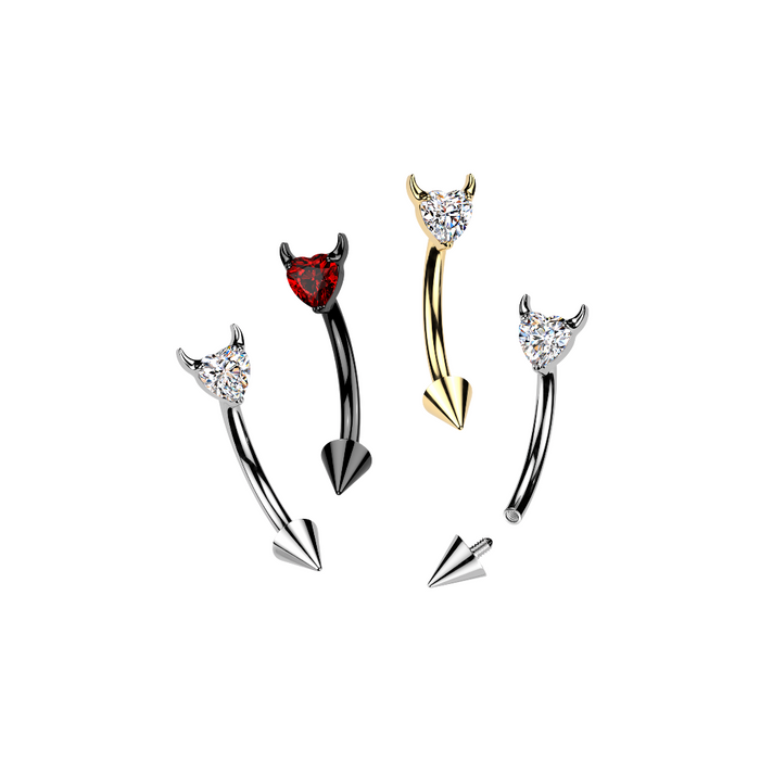 G23 Grade Titanium Devil Heart CZ Curved Bar