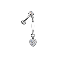 316L Surgical Steel CZ Heart Dangle Threadless Flatback Stud
