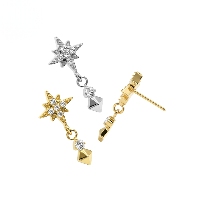 G23 Titanium CZ Jewelled North Star Threadless Labret Accessory Top