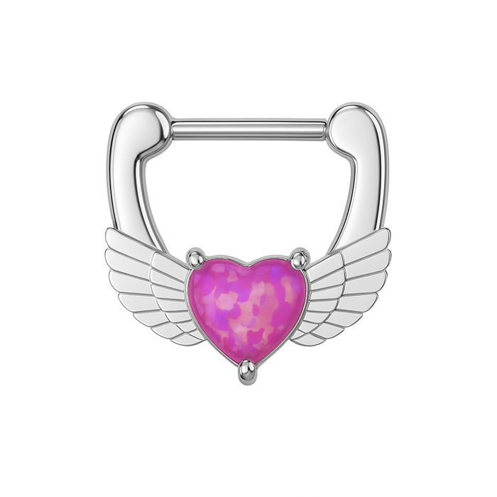 316L Surgical Steel Synthetic Fuchsia Opal Heart Septum Clicker Ring