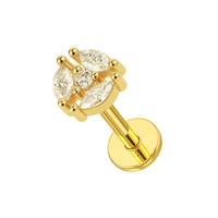 316L Surgical Steel Tri Marquise CZ Jewelled Internally Threaded Top with Flatback Stud Monster Piercing United Kingdom