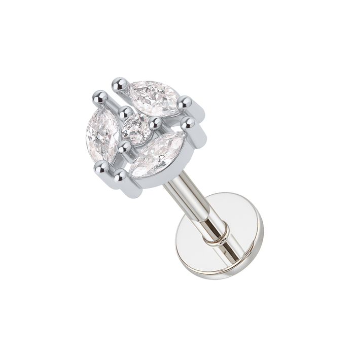 316L Surgical Steel Tri Marquise CZ Jewelled Internally Threaded Top with Flatback Stud