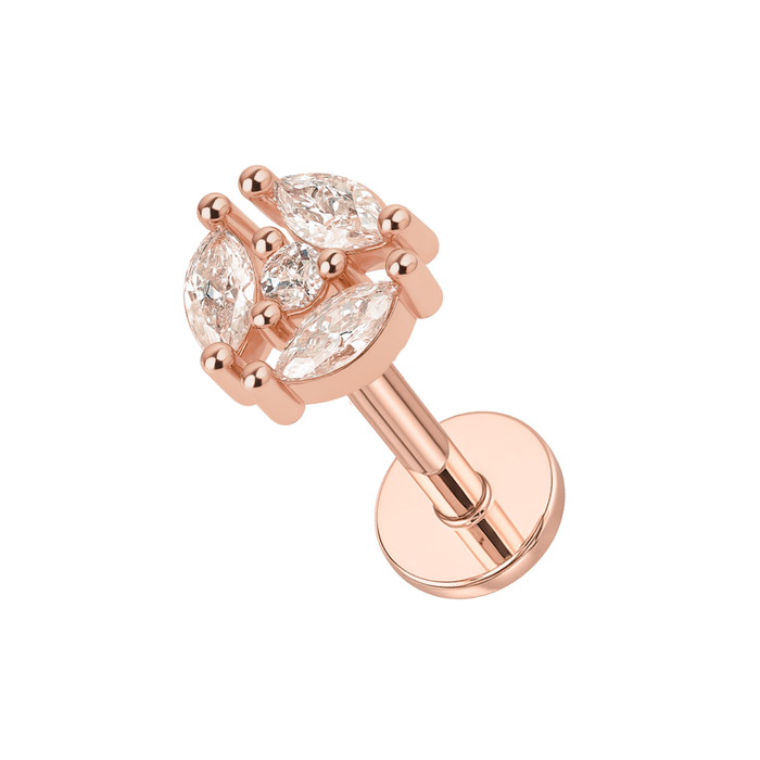 316L Surgical Steel Tri Marquise CZ Jewelled Internally Threaded Top with Flatback Stud