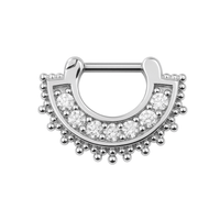 316L Surgical Steel Tribal Dots & Sparkling Round Cubic Zirconia Septum Clicker Ring United Kingdom