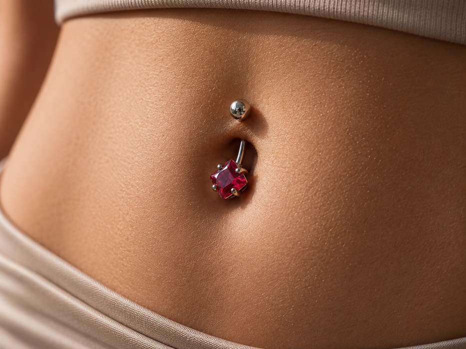 925 Sterling Silver Square CZ Jewelled Non Dangle Belly Button Ring