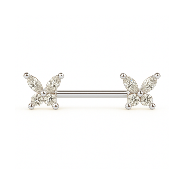 316L Surgical Steel Butterfly Jewelled Nipple Bar