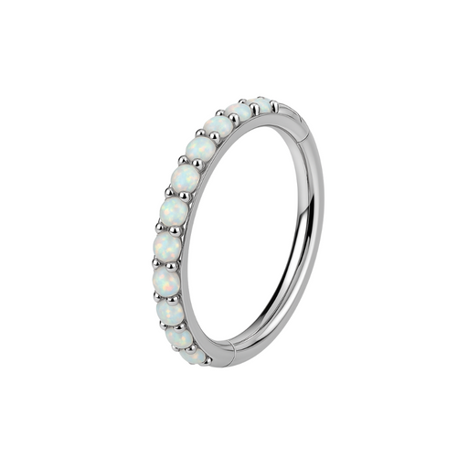 316L Surgical Steel Inlaid Opal Hinged Clicker Segment Ring - Monster Piercing