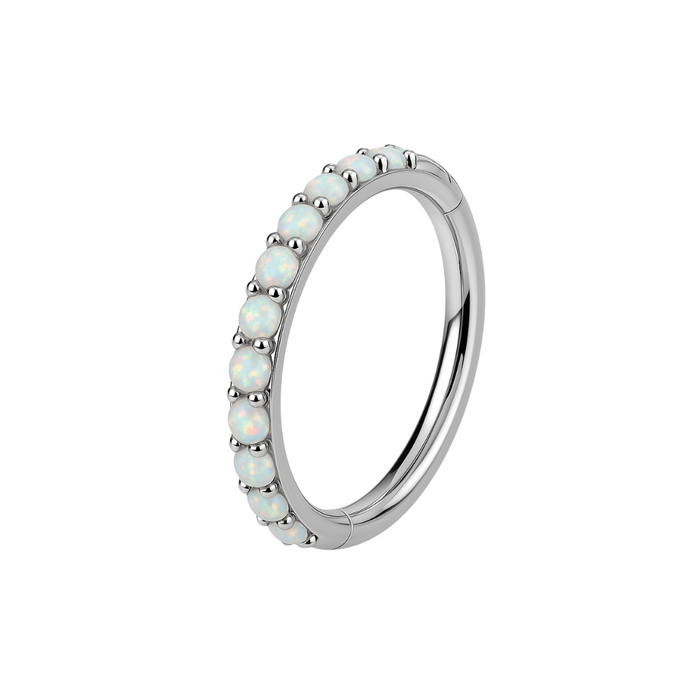 316L Surgical Steel Inlaid Opal Hinged Clicker Segment Ring - Monster Piercing