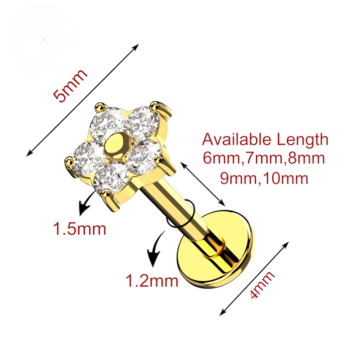 925 Sterling Silver CZ Jewelled Flower Threadless Flatback Stud