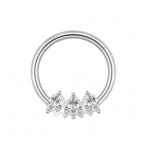 316L Surgical Steel Triple Marquise CZ Stone Segment Clicker Ring
