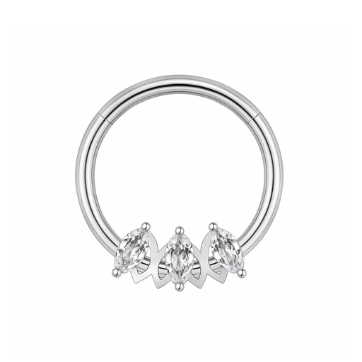 316L Surgical Steel Triple Marquise CZ Stone Segment Clicker Ring - Monster Piercing