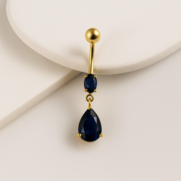 925 Sterling Silver Gold Plated Dangling Pear Belly Ring