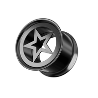 316L Surgical Steel Black Star Plate Top Internally Threaded Tunnel - Monster Piercing