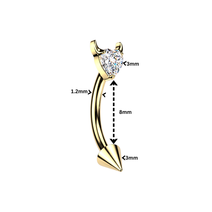 G23 Grade Titanium Devil Heart CZ Curved Bar
