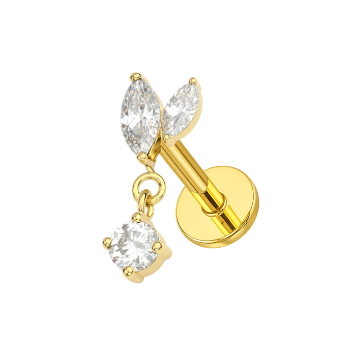 G23 Titanium Marquise CZ Jewelled Leaf Drop Threadless Flatback Stud