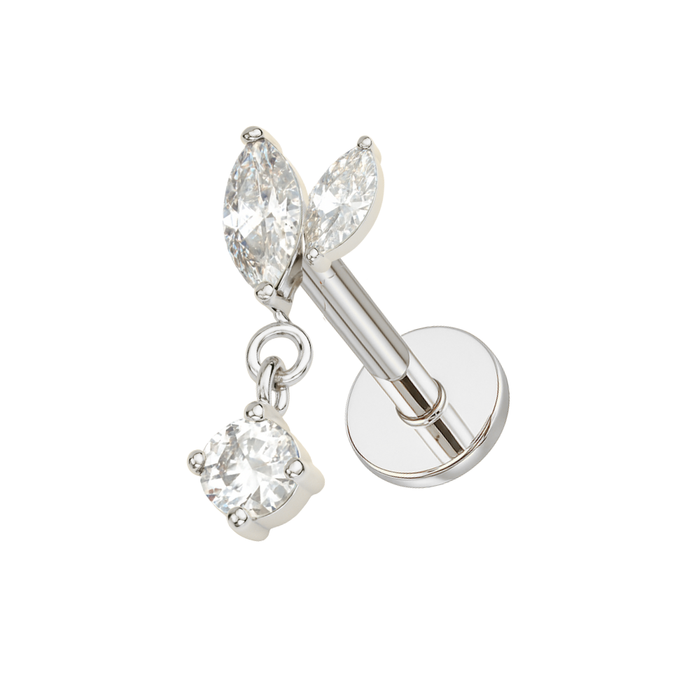 G23 Titanium Marquise CZ Jewelled Leaf Drop Threadless Flatback Stud