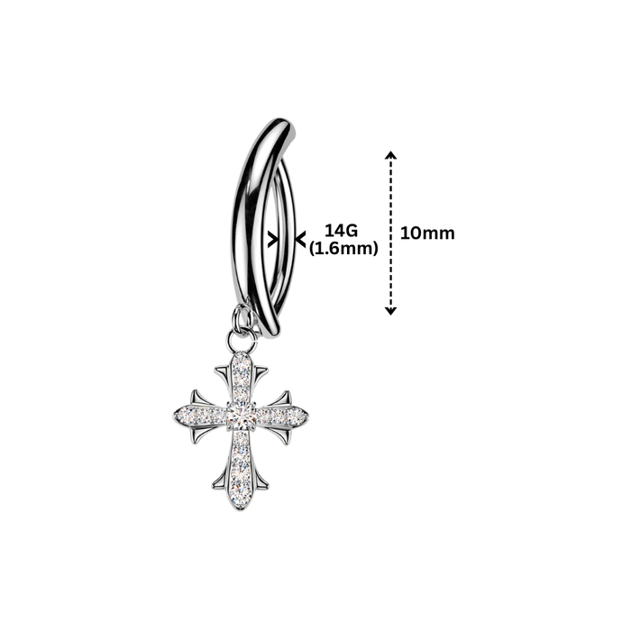 316L Surgical Steel CZ Cross Dangle Reverse Curved Belly Button Ring