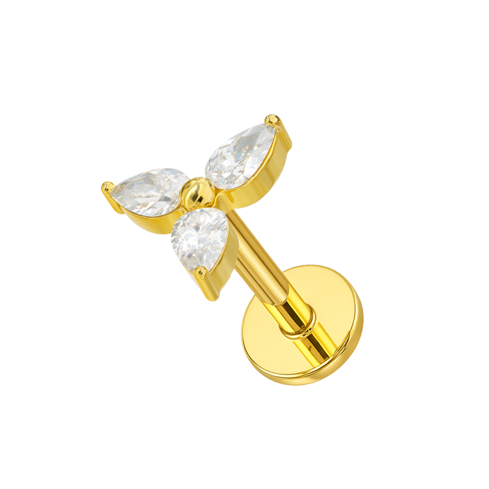 G23 Titanium Triple CZ Jewelled Flower Threadless Flatback Stud