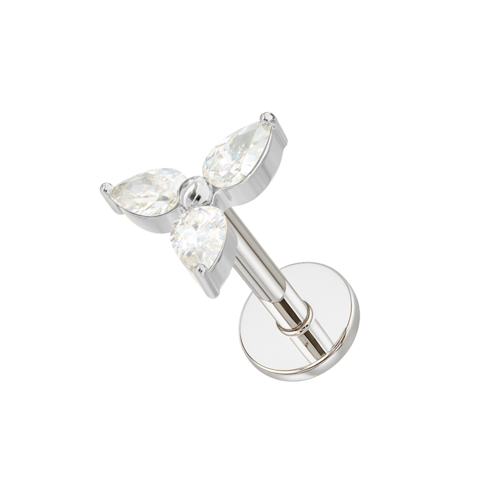 G23 Titanium Triple CZ Jewelled Flower Threadless Flatback Stud