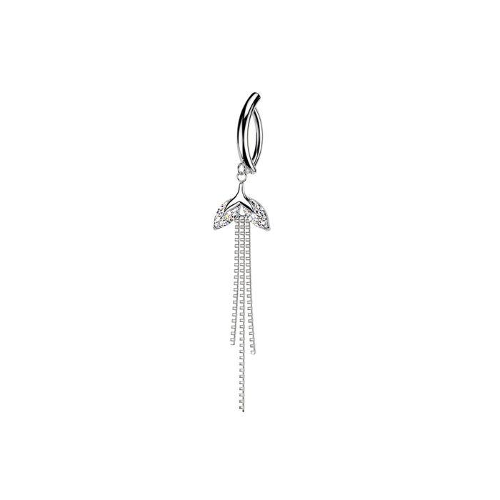 316L Surgical Steel CZ Leaf & Chain Dangle Reverse Curved Belly Button Ring