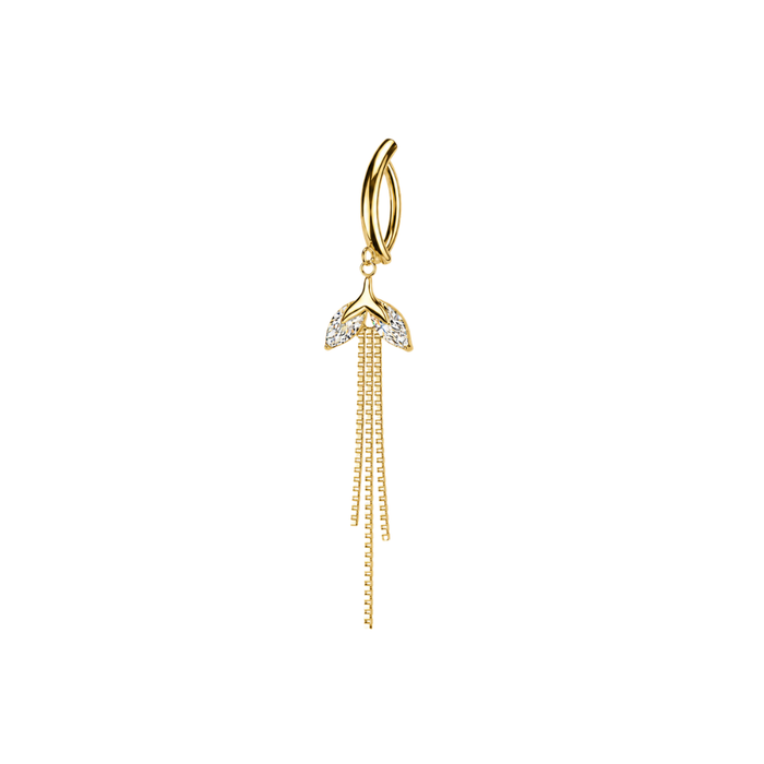 316L Surgical Steel CZ Leaf & Chain Dangle Reverse Curved Belly Button Ring