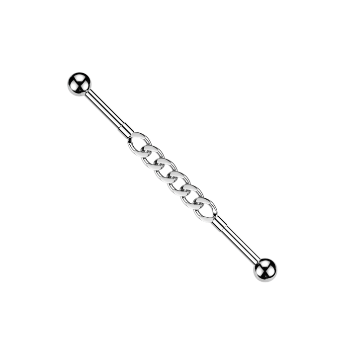 316L Surgical Steel Industrial Barbell with Cuban Style Chain Connector