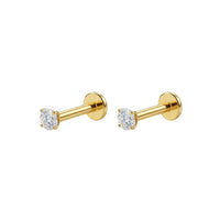 925 Sterling Silver Round CZ Jewelled Threadless Flatback Pair