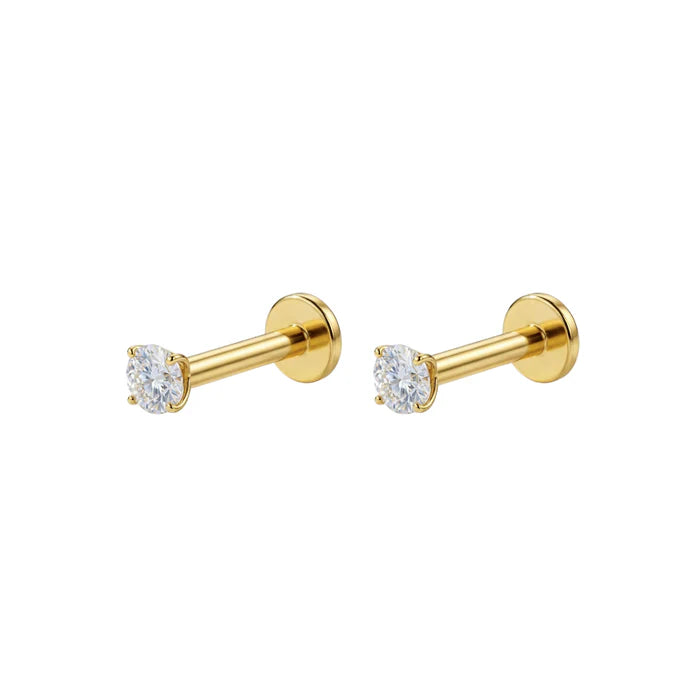 925 Sterling Silver Round CZ Jewelled Threadless Flatback Pair