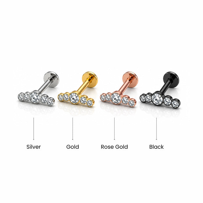 G23 Titanium Five CZ Jewelled Push-Fit Flatback Stud