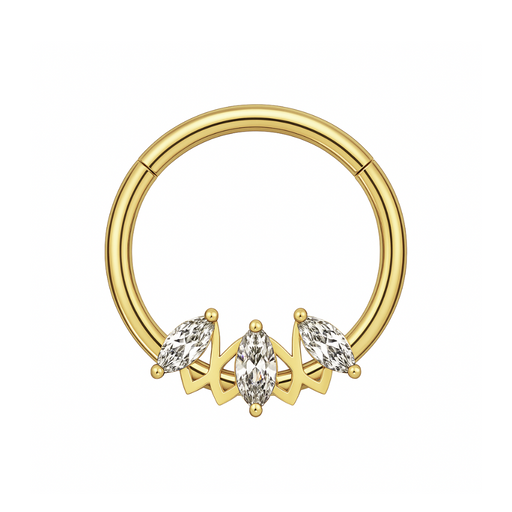 316L Surgical Steel Triple Marquise CZ Stone Segment Clicker Ring - Monster Piercing