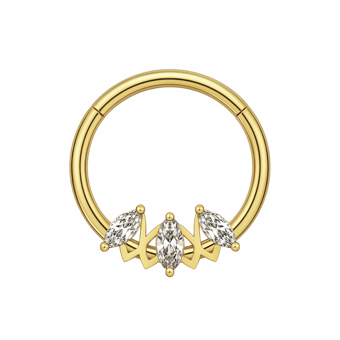 316L Surgical Steel Triple Marquise CZ Stone Segment Clicker Ring - Monster Piercing